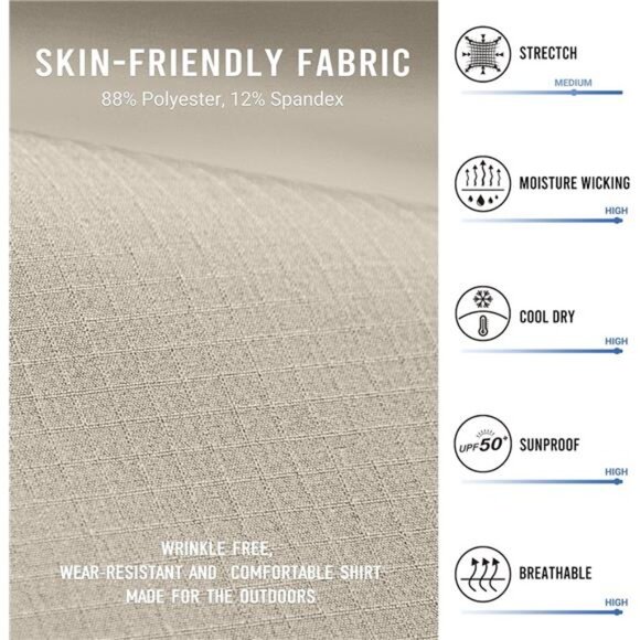 Men's Long Sleeve Hiking Shirt UPF 50 UV Sun Protection Shirt Cooling Quick Dry - Picture 6 of 6